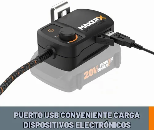 Vista 7 de Worx WA7151 20V MAKERX HubX Fuente de alimentación y adaptador de herramienta con puerto USB