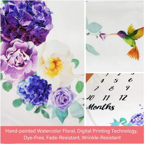 Vista 5 de Manta de hito mensual para bebé niña, manta floral para el mes del recién nacido, regalo personalizado para ducha, forro polar suave de felpa suave