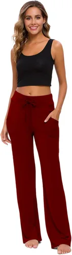 Vista 7 de Pantalones de yoga para mujer con bolsillos, pantalones de yoga holgados de pierna recta con cordón para yoga y correr, estilo casual
