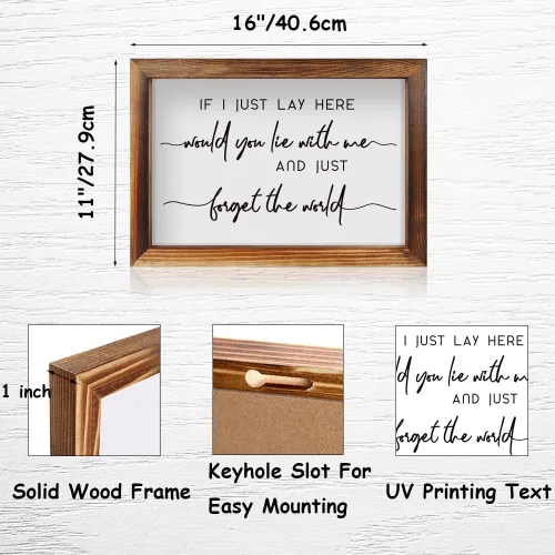 Vista 6 de Letrero de madera enmarcado con texto en inglés "If I Just Lay Here" (16 x 11 pulgadas), letrero de madera para mesa de pared con citas