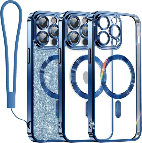 Vista 30 de Meifigno - Funda diseñada para el iPhone 16 Pro de 6.3", [Tarjeta de purpurina y correa para la muñeca] [Compatible con MagSafe]