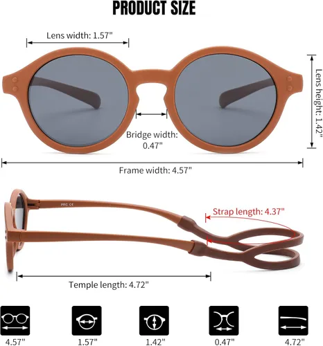 Vista 3 de COASION Lentes de sol polarizados para bebé con correa ajustable TPEE marco flexible para niños y niñas de 0 a 36 meses