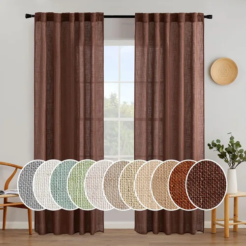 Vista 80 de MIULEE - Cortinas semitraslúcidas suaves y gruesas con textura de lino para cocina y ventana de baño, con trabilla trasera y bolsillo para Blanco