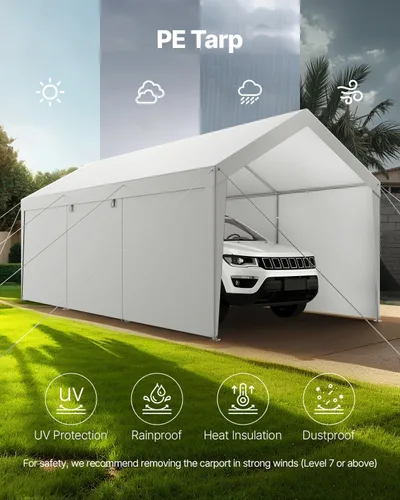 Vista 54 de VEVOR Cobertizo Tienda de Almacenamiento Exterior Portátil Resistente de 6 x 8 x 7 pies, Refugio de Cochera Garaje Impermeable con Puerta Enrollable