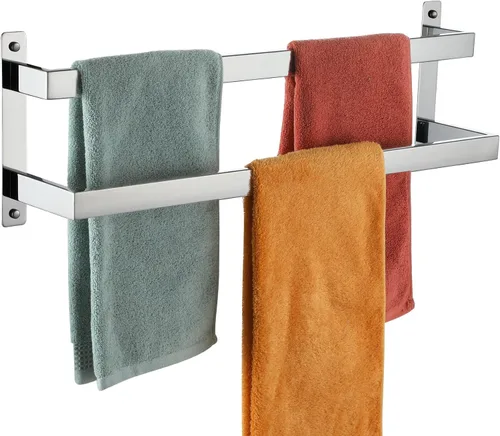 Vista 14 de KOKOSIRI Barras para Toallas de Baño de 2 Niveles Tipo Escalera Dorado Cepillado Rieles para Toallas de 24 Pulgadas Soportes para Toallas Montados