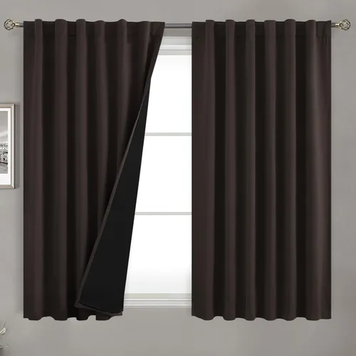 Vista 168 de BGment Cortinas 100% opacas beige de 63 pulgadas de largo con forro aislante térmico, bolsillo para varilla y lengüeta trasera de doble capa
