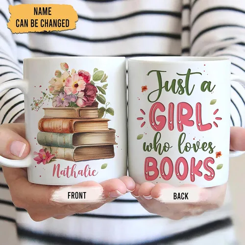 Vista 2 de Hyturtle Regalos Personalizados para Amantes de los Libros - Solo una Chica que Ama los Libros Taza de Café Personalizada de Cerámica 11oz - Regalos