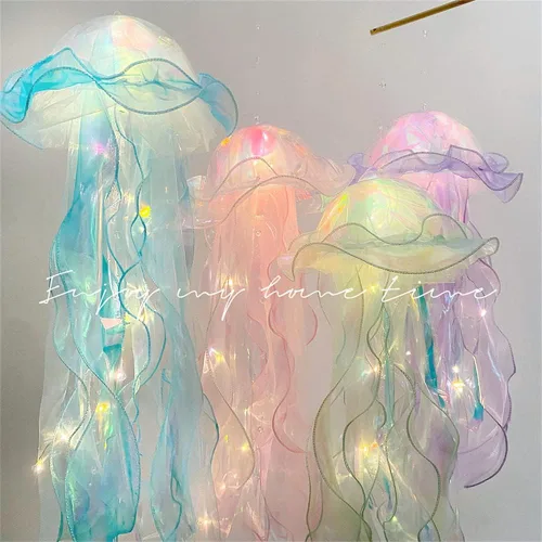 Vista 3 de chislim Lámpara decorativa de medusa, decoración de medusas colgantes, lámparas decorativas de fiesta para bebés, niños, regalo para niñas de Morado