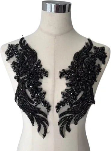 Vista 23 de Parches de Apliques de Ropa DIY con Cuentas de Pedrería Hechos a Mano, Aplique con Cuentas para Decoración de Vestido de Novia Color Verde Oscuro AB
