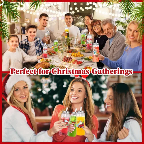 Vista 3 de Skylety 24 piezas de grandes tazas reutilizables de Navidad con tapas y popotes, 17 onzas, vasos de plástico transparente, tazas de Papá Noel