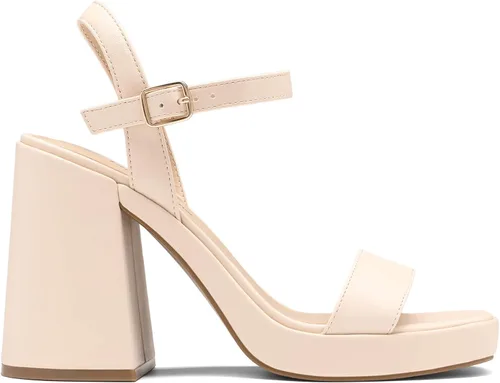Vista 2 de DREAM PAIRS Tacones para mujer, plataforma gruesa, tacón alto, puntera abierta, moda, boda, fiesta, noche, baile, correa de tobillo, zapatos de tacón