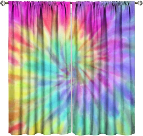 Vista 39 de Cortinas opacas abstractas de arco iris, pintura de color arcoíris con gotas, diseño gráfico creativo con bolsillo para barra, para sala de estar
