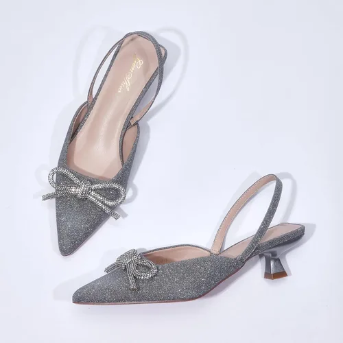 Vista 9 de GENSHUO Zapatos de tacón con lazo de diamantes de imitación para mujer, zapatos de vestir para novia y boda