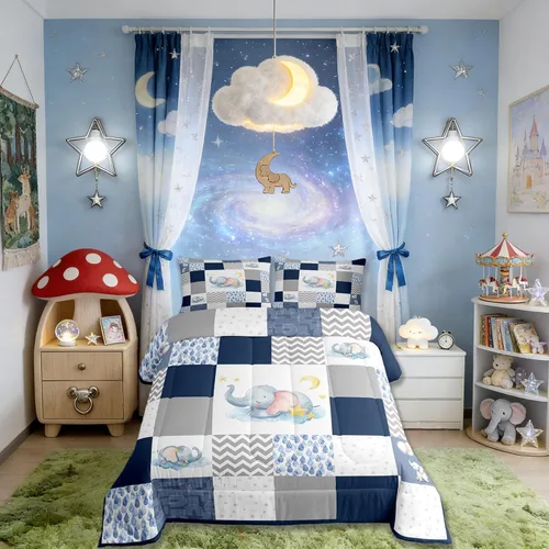 Vista 12 de Lindo juego de edredón de elefante, tamaño individual, juego de ropa de cama de dibujos animados Kawaii con flores de animales para niños y hombres