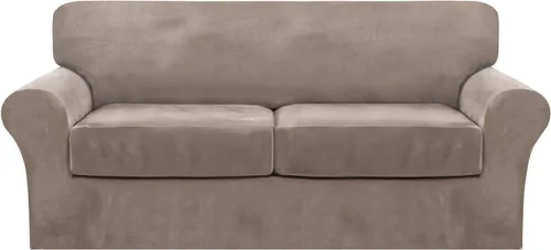 Vista 45 de FantasDecor Fundas de terciopelo para sofá de 2 piezas para sala, con cojín individual, protector elástico de muebles para mascotas, lavable a Negro
