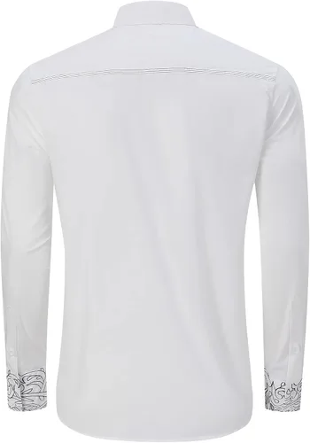 Vista 5 de TURETRENDY Camisa vaquera occidental para hombre, de manga larga, de algodón, bordada, informal, con botones, con bolsillos