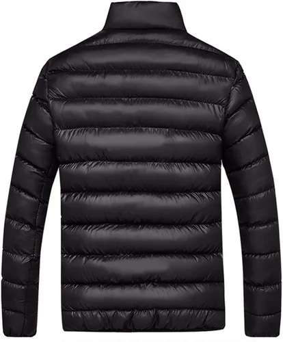 Vista 3 de SHOPESSA Abrigo de invierno para hombre, casual, con cuello alto falso, con cremallera, chaqueta de bombardero acolchada para hombre, ajuste
