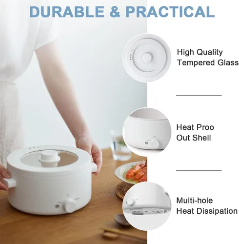 Vista 6 de Olayks - Olla eléctrica antiadherente de esmalte de cerámica de 2 L Dual Power Multi-functional Electric Cooker, Suitable for Steak, Pasta, Hot