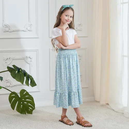 Vista 3 de Sosomi Girls Long Ruffle High Waisted Skirt Summer Cute Floral Maxi Skirts Size 4-14 Boho Clothes