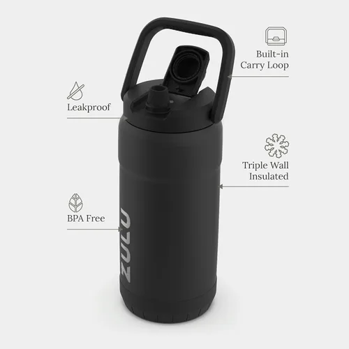 Vista 3 de ZULU Goals - Botella de agua de acero inoxidable con gran capacidad, aislada al vacío Jarra reutilizable con asa Tapa a prueba de fugas