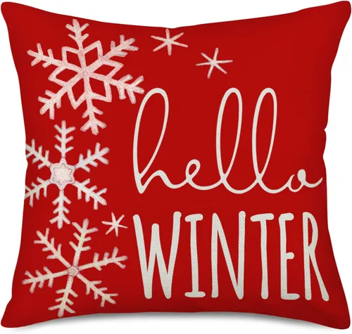 Vista 7 de Hello Winter - Funda de almohada de 16 x 16 pulgadas, diseño de copo de nieve azul y blanco, decoración de Navidad, decoración de casa de campo