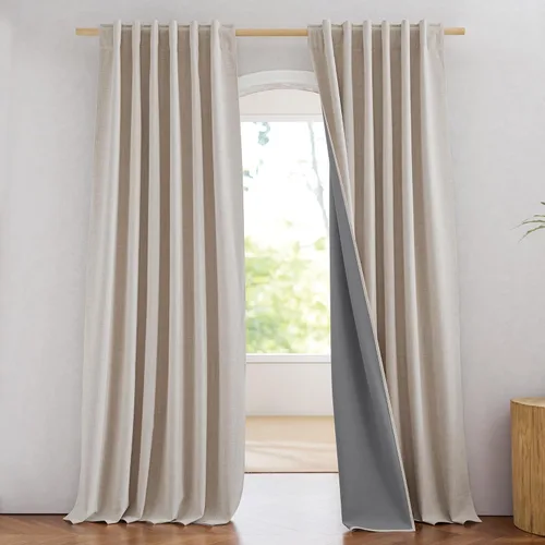 Vista 91 de NICETOWN Cortinas 100% opacas de 63 pulgadas de largo, 2 paneles de cortinas cortas con aislamiento térmico con forro para dormitorio, cortinas