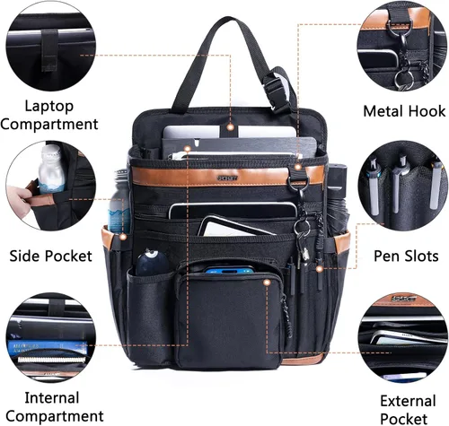 Vista 3 de Organizador de asiento de automóvil con compartimento para laptop (se adapta a 15.6 pulgadas), organizador de pasajeros del asiento delantero