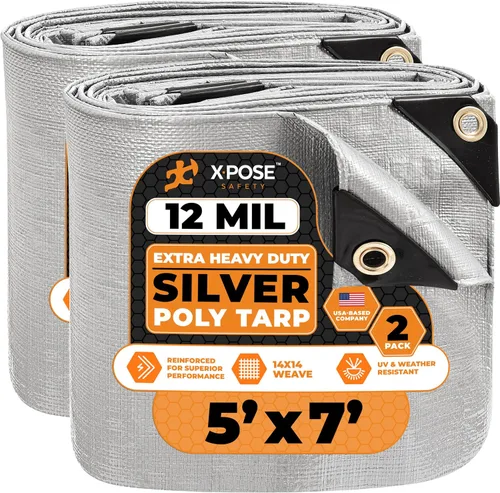 Vista 31 de Xpose Safety Lona protectora de polietileno plateado resistente de 5 x 7 pies - Funda protectora multiusos - Duradera, resistente al agua