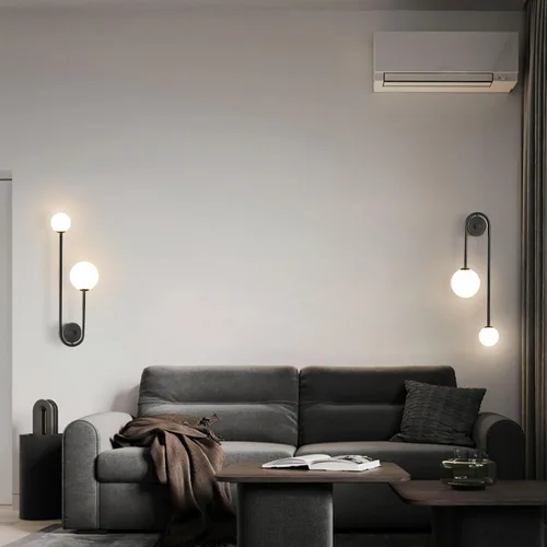 Vista 6 de Lámpara de Pared Moderna con Globo de Vidrio de 2 Luces, Aplique de Pared de Latón Doblemente Cepillado, Iluminación de Mediados de Siglo, Lámpara