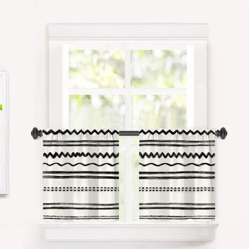 Vista 80 de Cortinas opacas de poliéster multicapa para cafetería, con diseño de diamantes, 2 unidades, 26 x 24 pulgadas