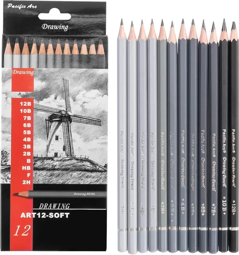 Vista 2 de Pacific Arc Lápices de dibujo de grafito prémium para artistas, 2B, lápices profesionales para dibujar, dibujar, dibujar y sombrear, paquete de 12