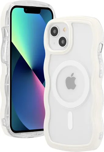 Vista 14 de ZCDAYE Funda magnética para iPhone 11, bonita funda con marco de ondas rizadas compatible con carga inalámbrica, funda protectora transparente