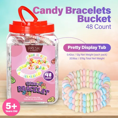Vista 3 de Pulseras de dulces a granel de 48 unidades con envoltorio individual de Fresh Finest - Pulseras de dulces novedosas. Perfectas para recuerdos