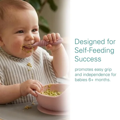 Vista 2 de Sperric Cucharas para bebés de más de 6 meses, autoalimentación, cucharas de dentición sin BPA, color rosa