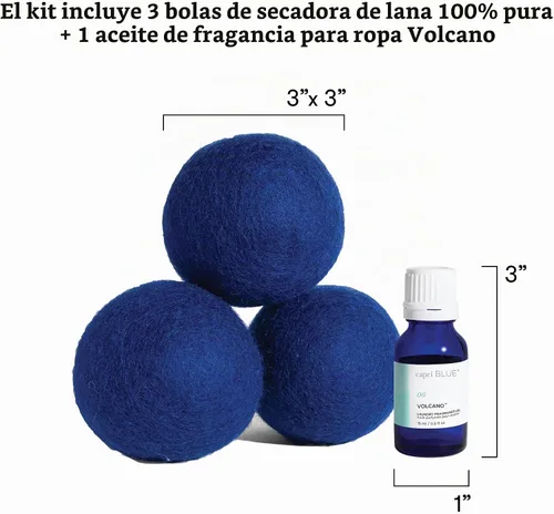 Vista 9 de Kit de bolas secantes Capri Blue Volcano – Incluye 3 bolas secantes 100% de lana + 1 aceite aromático para lavandería Volcano – Bolas secantes
