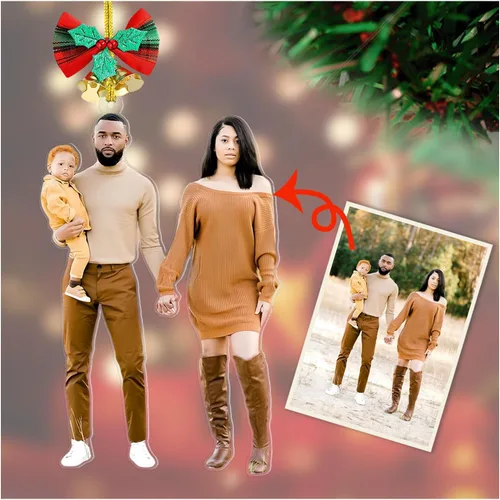Vista 11 de 7 piezas de adorno de Navidad personalizado 2025, adorno de familia de muñeco de nieve con nombre y foto acrílico para decoración de árbol