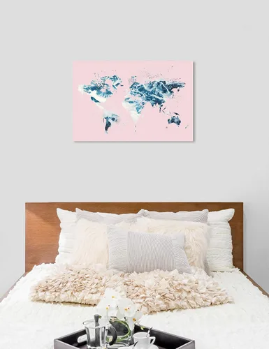 Vista 4 de The Oliver Gal Artist Co. Mapamundi Millennial Home Décor, 45 x 30 pulgadas, rosa, azul