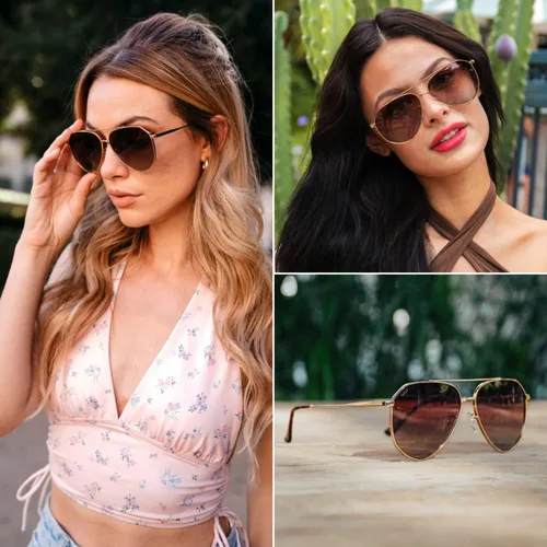 Vista 3 de WearMe Pro Gafas de sol polarizadas de aviador para mujeres y hombres Protección UV Lente reflectante Aviadores rosa, azul y negro