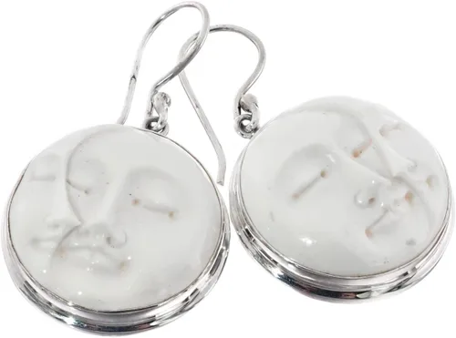 Vista 3 de Media Luna Sol Ojo Buffalo Bone mano tallado arete de plata de ley 925, 1316