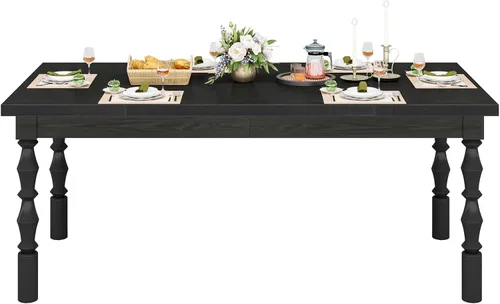 Vista 9 de Tribesigns Mesa de comedor de madera de 62 pulgadas para 4 a 6 personas, mesa de cocina rectangular grande de granja, mesa de comedor moderna, Negro