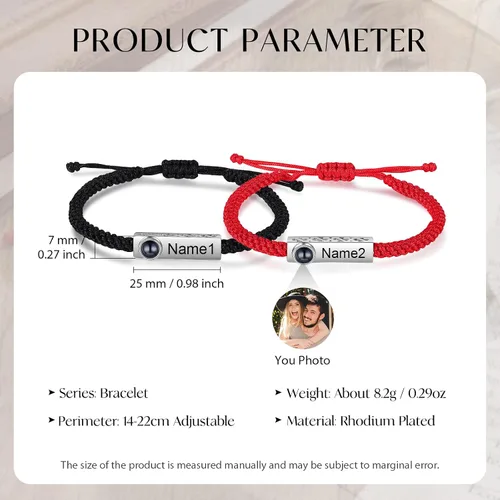 Vista 2 de Pulseras personalizadas con imagen en el interior, pulseras a juego personalizadas para parejas, pulseras de proyección de fotos, regalos de San