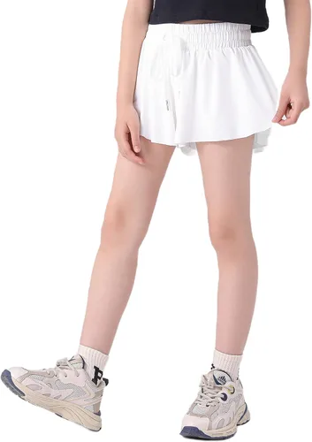Vista 7 de Paquete de 3 pantalones cortos fluidos con bolsillos 2 en 1 para jóvenes, adolescentes y niños, faldas atléticas de mariposa para correr, deportes