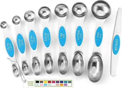 Vista 38 de Spring Chef Juego de cucharas medidoras magnéticas de acero inoxidable con imanes N45 fuertes, accesorios de cocina de metal resistente para hornear