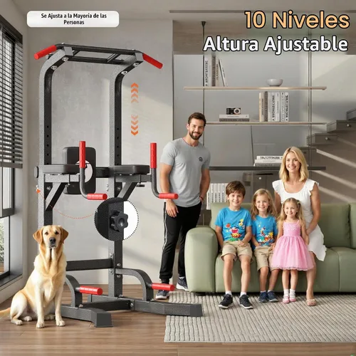 Vista 3 de SogesHome Power Tower Pull Up Bar Dip Station for Home Gym 330LB Capacity Negro