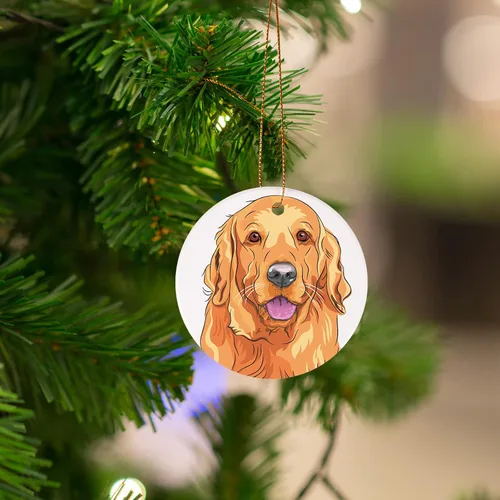 Vista 4 de Adornos dorados para árbol de Navidad de retriever, adornos colgantes de automóvil para amantes de los perrievers, regalo de decoración colgante