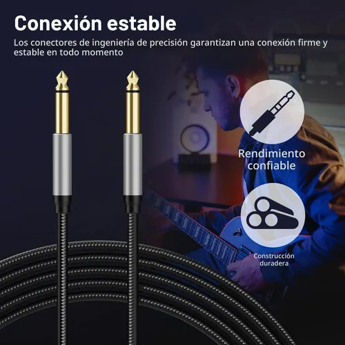 Vista 3 de Cable de instrumento de 6,35 mm 3 pies, cable de conector Jack mono 6,35 mm 1/4 pulgadas TS plateado premium desequilibrado, cable de parche