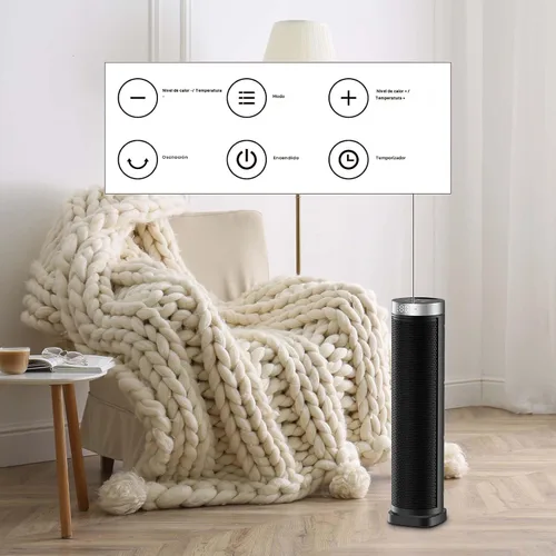 Vista 4 de Calentador de espacio para uso en interiores con control remoto, calentador eléctrico de torre oscilante de 70°, 24 pulgadas, temporizador de 12