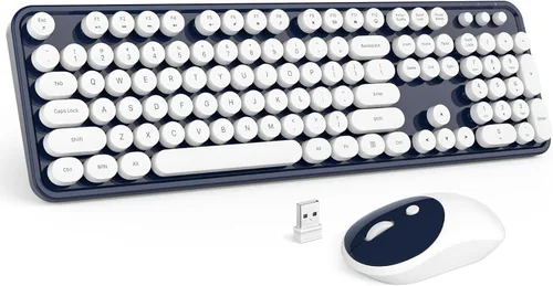 Vista 11 de MOFII Combo de teclado y mouse inalámbricos, teclado retro de máquina de escribir de 2.4 GHz, tamaño completo, lindos ratones inalámbricos, dongle