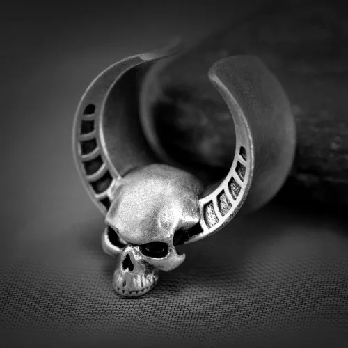 Vista 2 de ERKUOO 2 piezas de apertura de túneles de oreja, cuernos de calavera, calibre de oreja, piercing expansor, estirables, joyería de moda, piercing