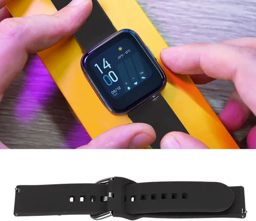 Vista 3 de Correa de reloj inteligente, ajuste libre de silicona agradable a la piel, anti pérdida, correa de reloj suave para Amazfit Bip U negro
